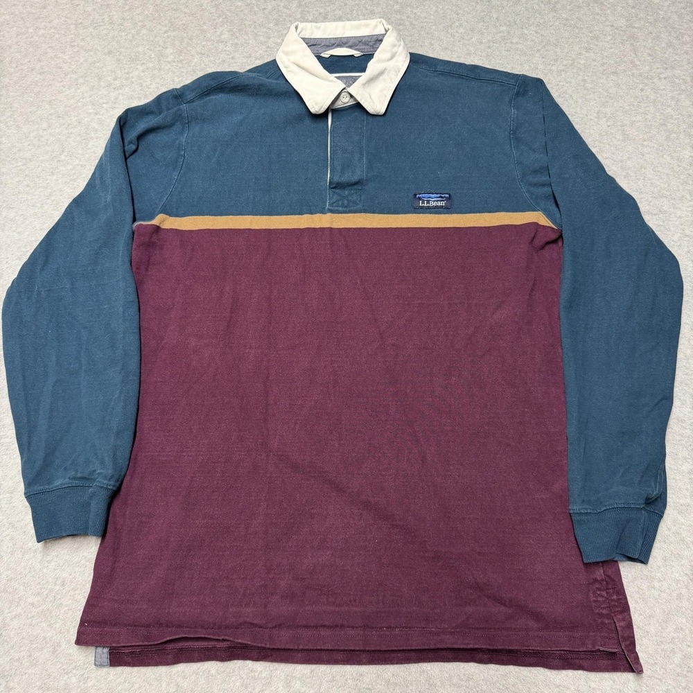 L.L. Bean Polo Shirt Mens MT Multicolor Colorblock Long Sleeve Rugby Casual